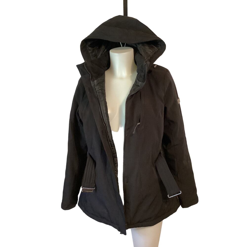 2526 Zeroxposure Womens Hooded and Belted Winter Coat Black Size Medium